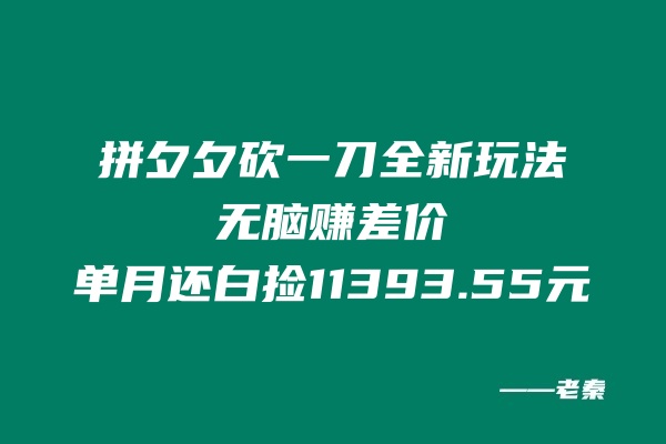 拼夕夕砍一刀全新玩法，无脑赚差价，单月还白捡11393.55元 老秦